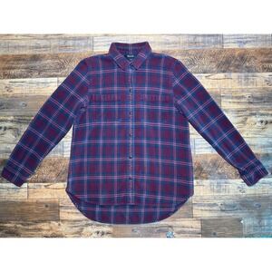 Madewell Classic Plaid Flannel Shirt Womens Size M Burgundy Blue Button Down